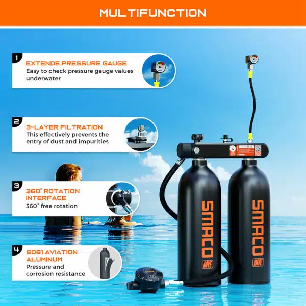 Smaco S700MAX Double Scuba Tank for Underwater – SMACODIVE