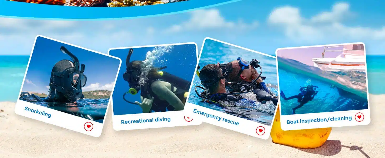 Perfect For: Snorkeling & Skin Diving Underwater Photography Boating & Yacht Use Emergency Backup Air Exploration & Training